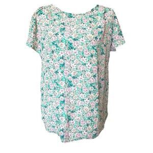 Lily White Green Pink Floral Blouse Large